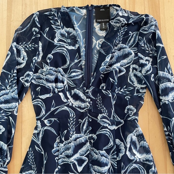 C/MEO Collection Discretion Navy Blue Floral Print Midi Dress - Sz S - Picture 7 of 16